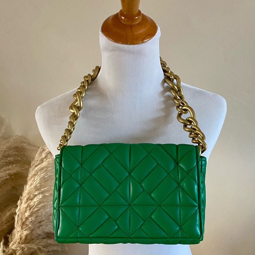 Zara Green Shoulder Bag with Gold Chain Strap (Brand New with no Tags) - Picture 2 of 6